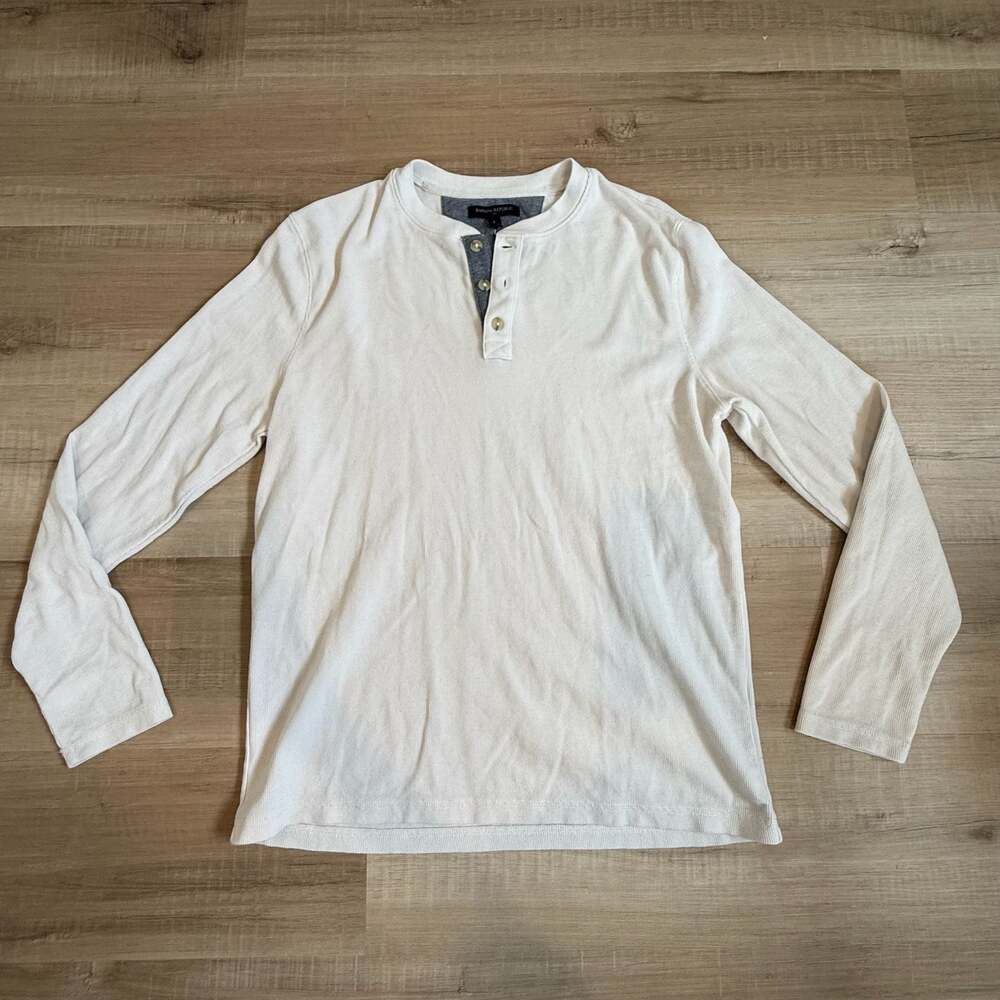Vintage Banana Republic Waffle Knit Cream Henley Shirt Size L